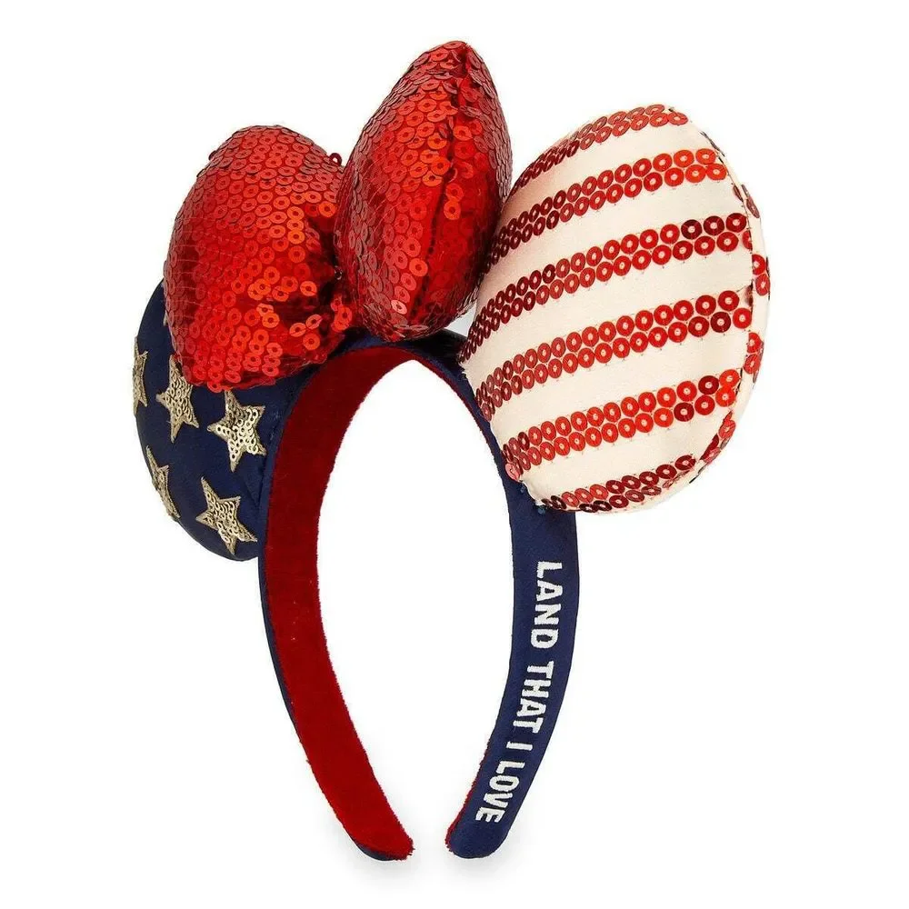 Disney Parks Stars Stripes Americana Minnie Ears Headband “Land That I Love” NWT - Picture 2 of 2